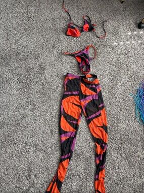 Vibrant Orange, Purple & Black Two-Piece Set